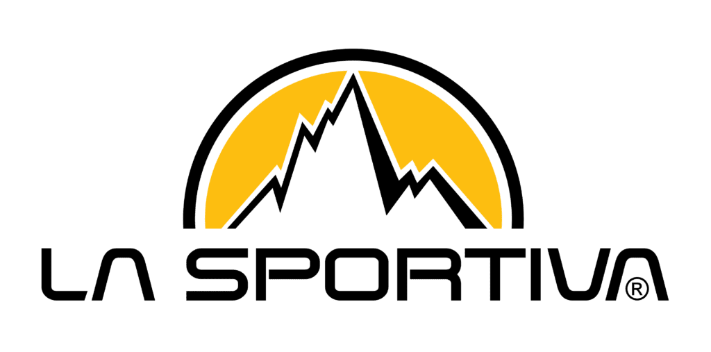 Logo featuring black jagged mountain peaks inside a yellow semicircle, resembling a mountain range icon.